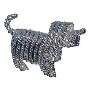 Silver Colored Dog Brooch Pin With Textured Design By Sarah Coventry 2 inch Wide